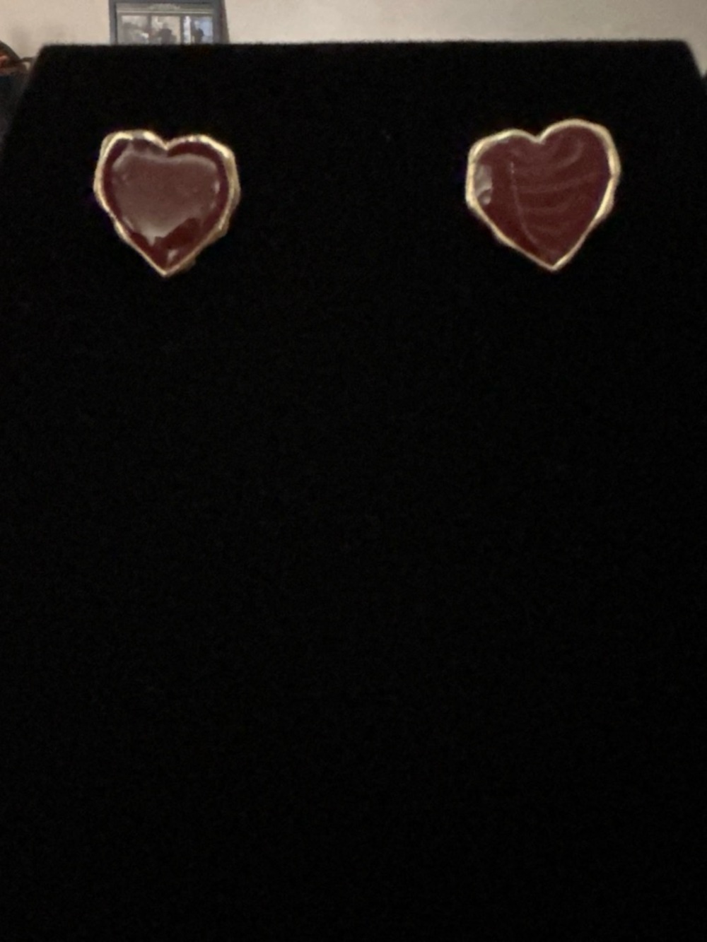 Gold-Trim Red Heart Stud Earrings - Women Jewelry